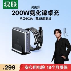 绿联 多口快充 氮化镓充电器  200W氮化镓桌充 Type-C+USB-A口 单头 200W