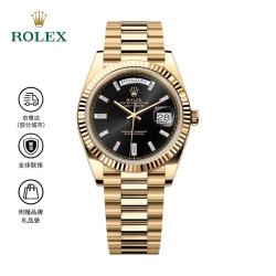 ROLEX 星期日历型 黑冰糖 18k黄金 自动机械机芯 100米防水 40mm 瑞表