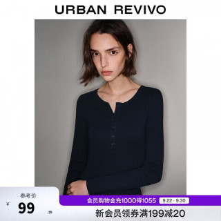 UR UR2026秋季新款女装休闲基础简约纽扣半开襟长袖T恤UYB460016