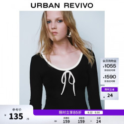 UR UR2026秋季新款女装法式气质撞色U领系带长袖T恤UYV460249+