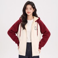 88VIP：雪中飞 加绒加厚卫衣外套女冬2026新款学生撞色仿羊羔绒开衫上衣PC
