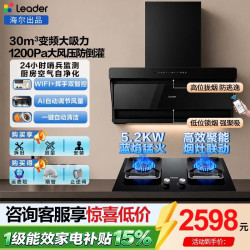 海尔 新款抽油烟机家用30立方变频大吸力顶侧双吸油烟机燃气灶具套装厨房三件套一级能效Leader