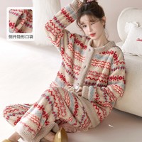 向薇 复古高级感暖绒保暖女珊瑚绒家居服可外穿甜美法兰绒秋冬睡衣
