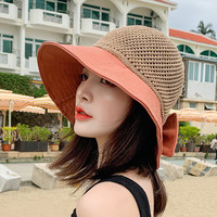 赫卡维 春季新款渔夫帽子女夏天沙滩帽时尚遮阳帽百搭防晒帽太阳帽 桔色 均码 成人款