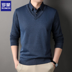 罗蒙 假两件毛衣男士2026秋冬季新款 9010-墨绿色 常规 2XL