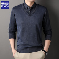 罗蒙 假两件毛衣男士2026秋冬  9010-藏青色 常规 2XL