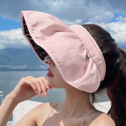 赫卡维 防晒帽女黑胶遮阳贝壳空顶