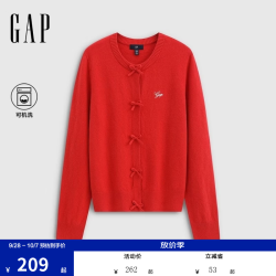 Gap 花体刺绣宽松针织开衫 红色 M(165/88A)