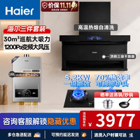 海尔 抽油烟机家用31m³大吸力厨房顶侧双吸三吸油烟机燃气灶具炉灶套装