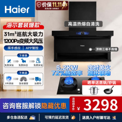 海尔 抽油烟机家用31m³大吸力厨房顶侧双吸三吸油烟机燃气灶具炉灶套装一级能效