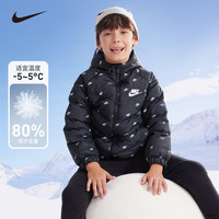 NIKE 童装男童羽绒服冬季满印保暖连帽儿童上衣 正黑色 120 /60 充绒量108克
