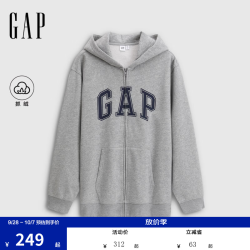 Gap 男女装秋款Logo印花宽松抓绒连帽卫衣休闲上衣786930 灰色 3XL (185/108A) 亚洲尺码