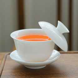 德化白瓷悬停盖碗三件套茶具陶瓷泡茶专用瓷盖碗小盖碗盖碗茶具