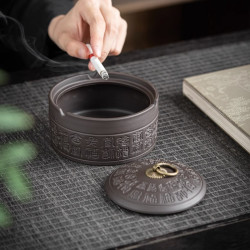 复古陶瓷烟灰缸带盖防飞灰紫砂创意中号客厅办公灭烟神器复古家居