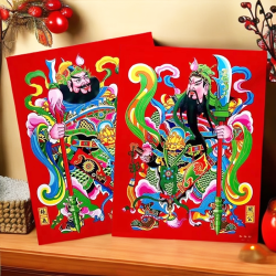 新款2026年绒布带全背胶关羽张飞秦叔宝尉迟恭门贴春节