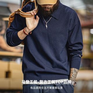 马登 美式休闲海鸥领针织POLO衫 灰色 L