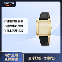 ANNE KLEIN 安妮克莱因 女士黑色皮革手表 石英手表 金色表盘休闲简约 28mm