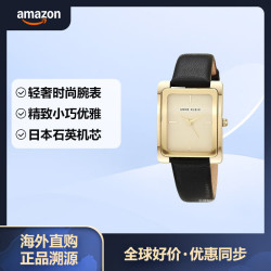 ANNE KLEIN 安妮克莱因 女士黑色皮革手表 石英手表 金色表盘休闲简约 28mm
