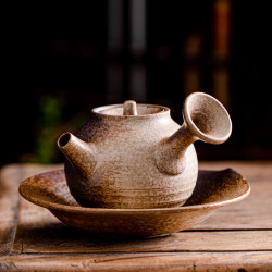 百垚 原矿纯手工粗陶复古风侧把壶提梁壶日式风茶具古朴风禅意风