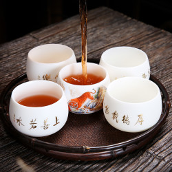 唐蕴 -素烧羊脂玉瓷功夫茶杯茶盏杯个人专用主人杯办公会客品茗杯