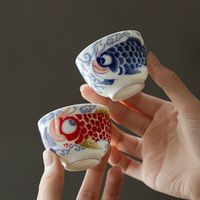 羊脂玉日式满彩双龙鱼品茗杯主人杯陶瓷功夫零配单品喝茶单水杯