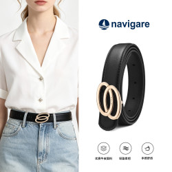 navigare 意大利小帆船女士腰带真皮时尚百搭裤带高级皮带礼盒装 黑色 95cm 腰围建议