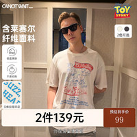 CANOTWAIT_ 迪士尼玩具总动员系列做旧印花短袖T恤 米色 L