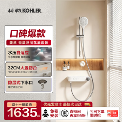 科勒 恒温仿生驭水双出水花洒淋浴套装 36024T 月光白 配移动滑杆