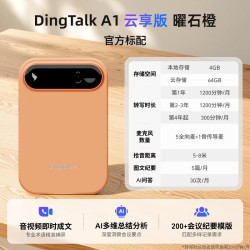 钉钉 A1云享版智能AI录音笔同声传译转文字录音卡分析总结会议纪要记录神器录音豆 曜石橙