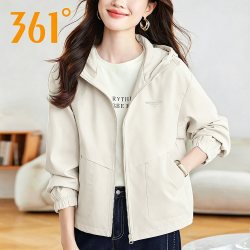 361° 361度运动风衣女2026秋季新款连帽宽松户外冲锋衣白色梭织外套女