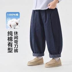 右欧 男童弯刀裤长裤春秋新款儿童宝宝秋季百搭裤子潮