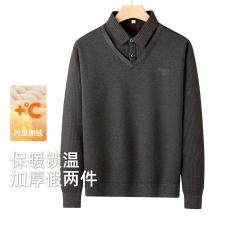 雪中飞 男式舒适百搭内搭时尚简约假两件加绒保暖短款T恤2024男