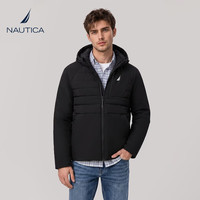 NAUTICA 棉服男2026冬季保暖防风连帽外套纯色简约轻薄款百搭男士休闲上衣 黑色 M