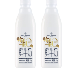 1号会员店 4.0g乳蛋白鲜牛奶1kg*2瓶 限定牧场高品质鲜奶