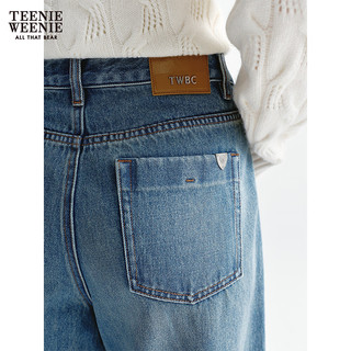 TEENIE WEENIE 复古水洗高腰阔腿牛仔裤 中蓝色 S