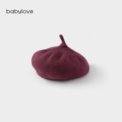 Babylove 婴儿帽子春秋款宝宝复古毛线帽纯色针织贝雷帽百搭画家帽
