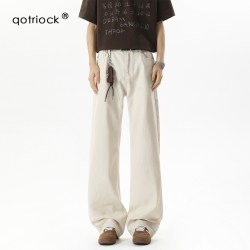 QOTRIOCK 美式cleanfit简约纯棉牛仔裤男女2026秋季新款宽松休闲直筒微喇裤