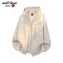 CHARLES JANG'S HAPPY HEART 雪花印花开衫卫衣男女秋季新款情侣百搭连帽休闲外套潮