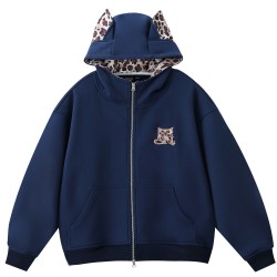 ER 豹纹小狗耳朵连帽开衫卫衣男女春季街头风潮流外套