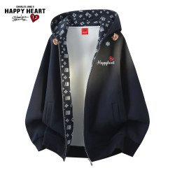 CHARLES JANG'S HAPPY HEART 美式开衫卫衣连帽童趣小猫满印男女2026秋季上衣外套