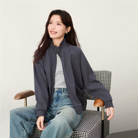 移动端：佐丹奴 运动外套女2026秋冬新款纯棉宽松立领插肩卫衣开衫13376864