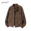 QOTRIOCK 美式机车风立领扎染工装夹克棉服男款秋季潮牌宽松皮衣情侣棒球服