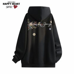 CHARLES JANG'S HAPPY HEART 撞色格子春秋季开衫卫衣男女手绘字母印花连帽新款外套