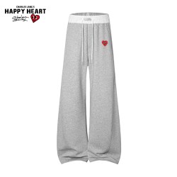 CHARLES JANG'S HAPPY HEART 美式休闲卫裤男女款春秋夏季爱心刺绣拼接直筒阔腿裤子