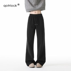 QOTRIOCK 美式潮牌重磅微喇卫裤男女2026秋季宽松显瘦直筒裤情侣运动休闲裤