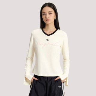 阿迪达斯 滔搏adidas阿迪达斯三叶草女子针织V领运动休闲长袖T恤KS2382