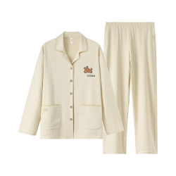 芬腾 FJ26931652 纯棉长袖长裤 浅杏 L 家居服套装