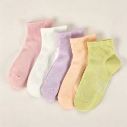 马卡龙色女士中筒袜竖纹  5双装