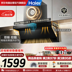 海尔 变频巡航顶侧双吸抽油烟机 26立方大吸力 烟灶联动 900Pa静压高频自清洁家用油烟机EC736UD