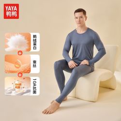 YAYA 鸭鸭（YAYA）保暖内衣男款鹅绒蛋白蚕丝打底秋衣秋裤2026新款男士套装 黑色 L